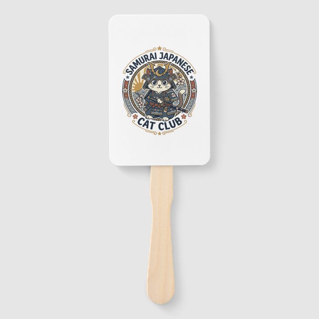 Samurai Japanese Cat POD Vector Art - Samurai Japa Hand Fan (Front)