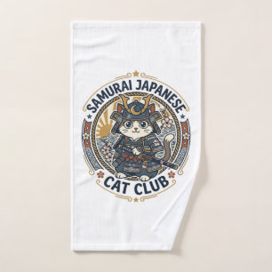 Samurai Japanese Cat POD Vector Art - Samurai Japa Hand Towel