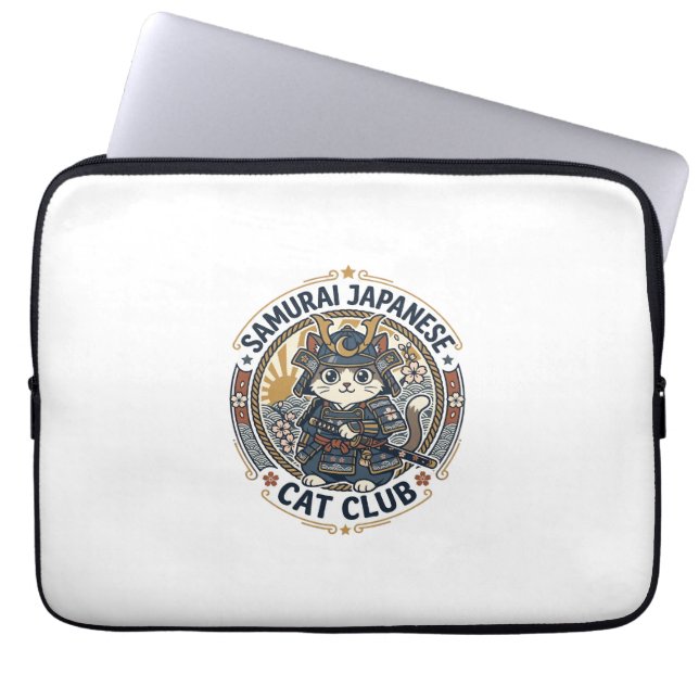 Samurai Japanese Cat POD Vector Art - Samurai Japa Laptop Sleeve (Front)