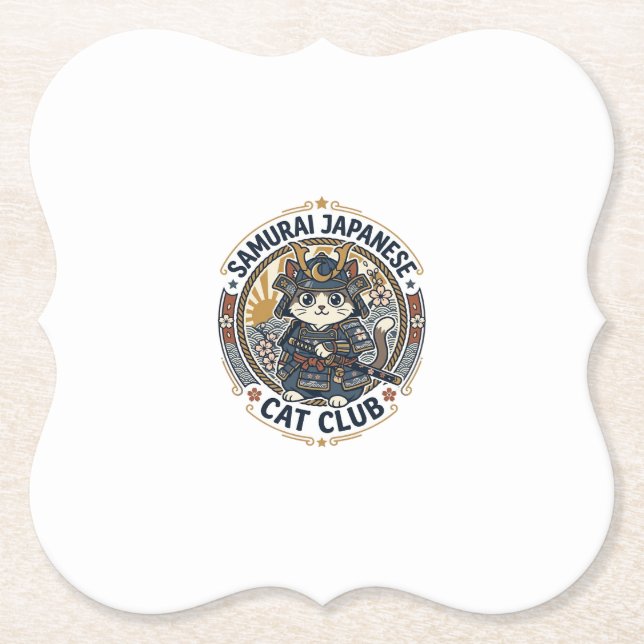 Samurai Japanese Cat POD Vector Art - Samurai Japa Paper Coaster (Front)