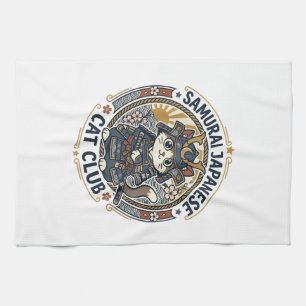 Samurai Japanese Cat POD Vector Art - Samurai Japa Tea Towel