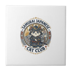Samurai Japanese Cat POD Vector Art - Samurai Japa Tile