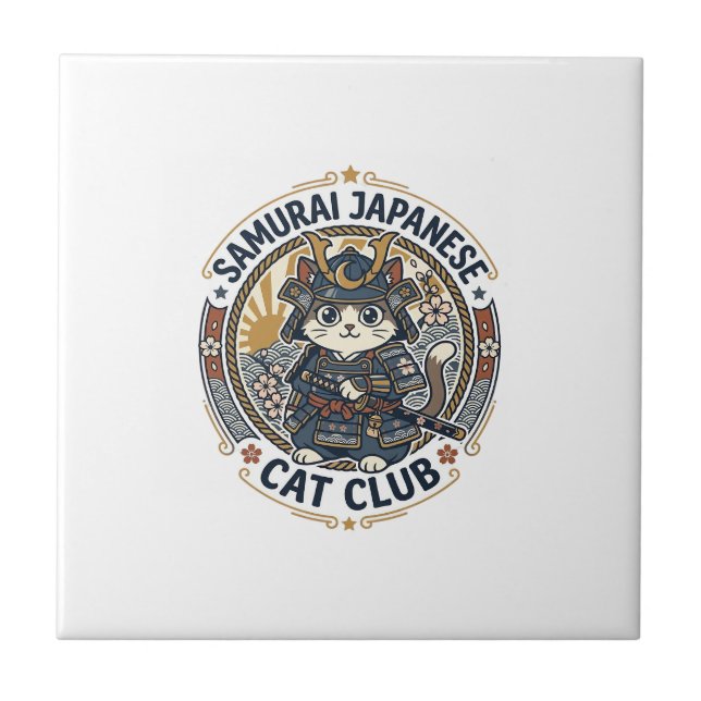 Samurai Japanese Cat POD Vector Art - Samurai Japa Tile (Front)