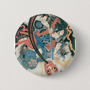 Samurai Killing a Demon, Ancient Japanese Painting 6 Cm Round Badge