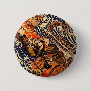 Samurai Kills a Sea Monster 6 Cm Round Badge