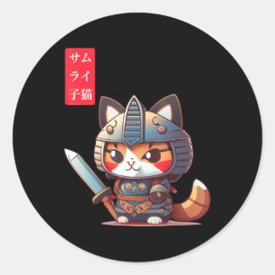 Samurai Kitten Kawaii Japanese Art for Anime Lover Classic Round Sticker