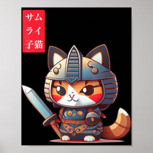 Samurai Kitten Kawaii Japanese Art for Anime Lover Poster
