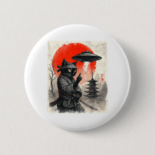 Samurai Ninja Cat Warrior UFO Japanese Anime Funny 6 Cm Round Badge