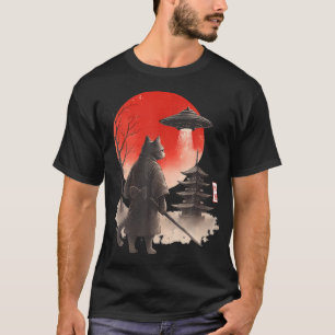 Samurai Ninja Cat Warrior Ufo Japanese Anime T-Shirt