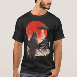 Samurai Ninja Cat Warrior Ufo Japanese Anime T-Shirt