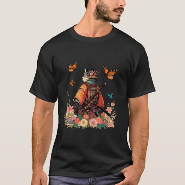 Samurai Ninja Japanese Samurai cat Warriors Funny  T-Shirt (Front)