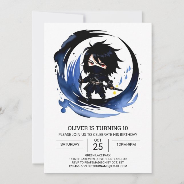 Samurai Ninja Martial Arts Birthday Invitation (Front)
