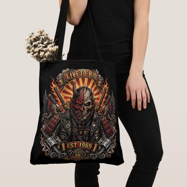 Samurai Oni Biker Tote Bag For Women (Close Up)