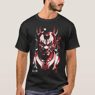 Samurai Oni Mask Anime Red  White Kanji Aka To Shi T-Shirt