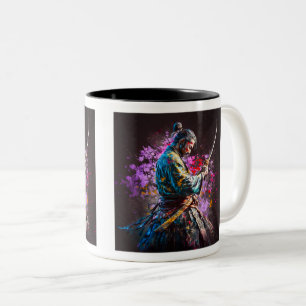 Samurai Painting Two-Tone Mug, 11 oz Coffee Mug