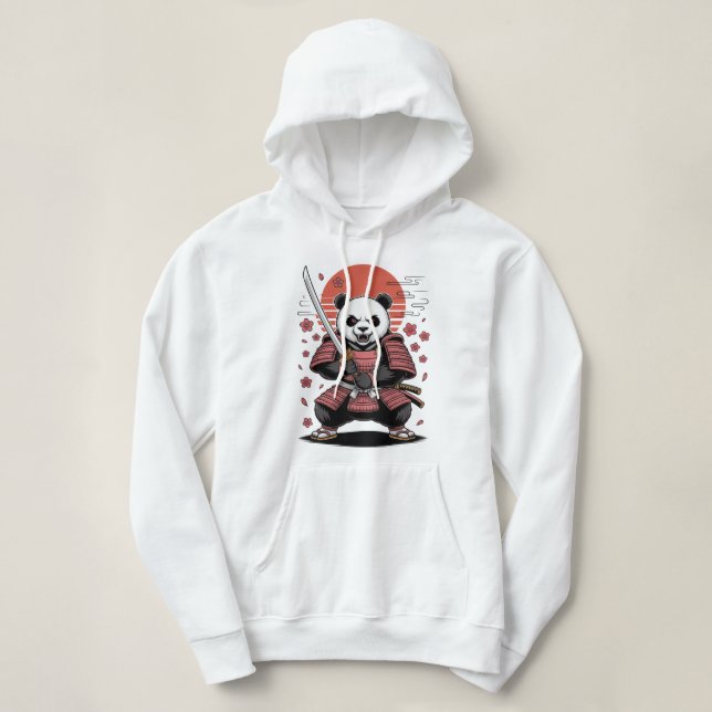 Samurai Panda Bear Adult Pullover Hoodie (Design Front)