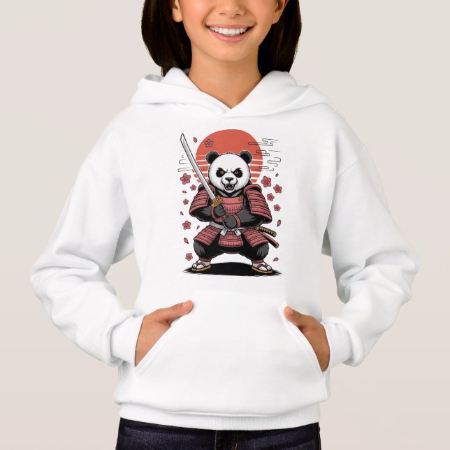 Samurai Panda Bear Girl Pullover Hoodie (Front)