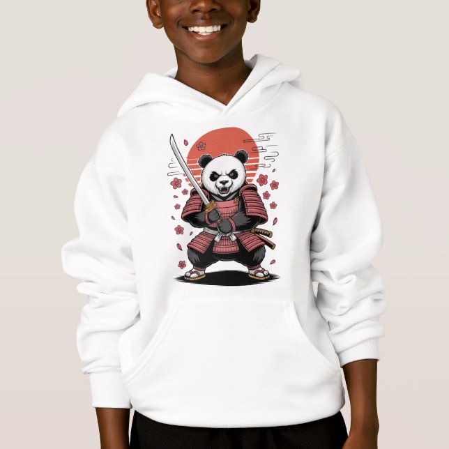 Samurai Panda Bear Kids Pullover Hoodie (Front)