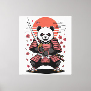Samurai Panda  Bear Stretched Canvas Print