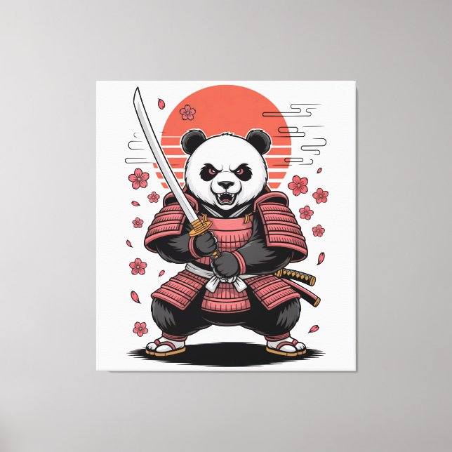 Samurai Panda  Bear Stretched Canvas Print (Front)