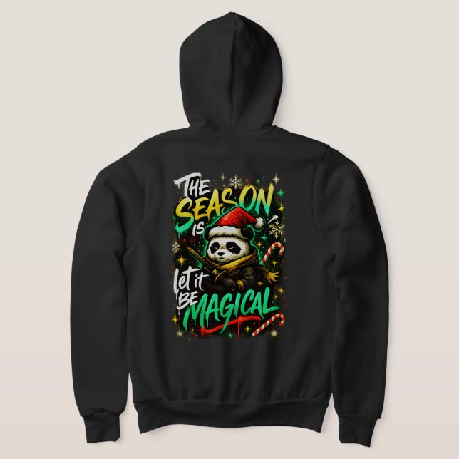 Samurai Panda Christmas Magic Edgy Winter Holiday Hoodie (Laydown Back)