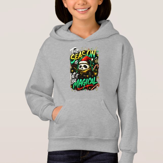 Samurai Panda Girls' Hoodie Magical Christmas art (Front)