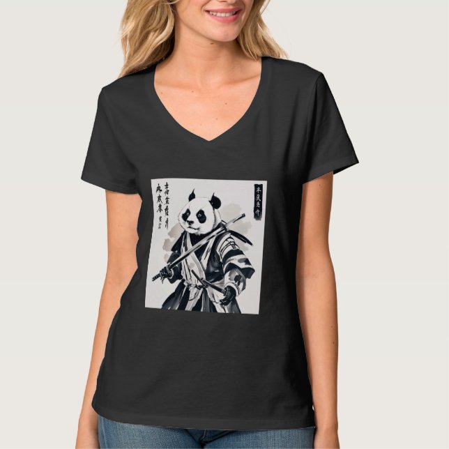samurai panda graphic warrior art tee Japanese ani (Front)