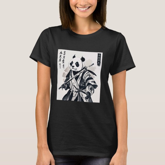 samurai panda graphic warrior art tee Japanese ani (Front)