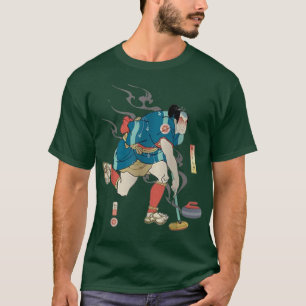 Samurai Play Curling Ukiyoe Japanese Warrior Lover T-Shirt