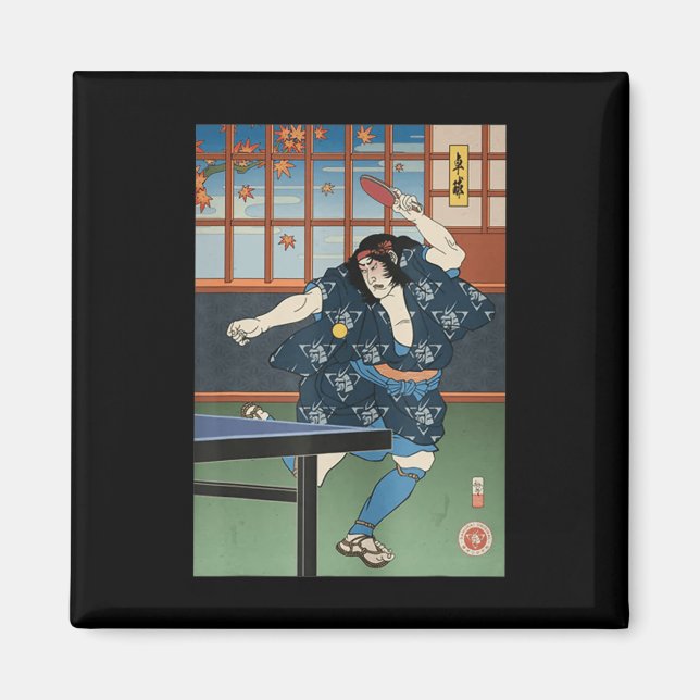 Samurai Play Table Tennis Ping Pong Ukiyoe  Magnet (Front)