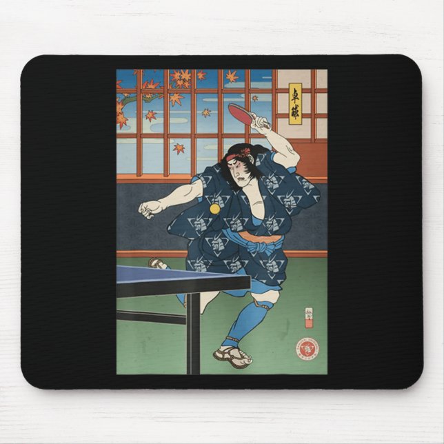 Samurai Play Table Tennis Ping Pong Ukiyoe  Mouse Pad (Front)