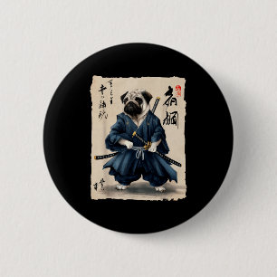 Samurai Pug Japanese Anime Dog Pug Lover Funny For 6 Cm Round Badge