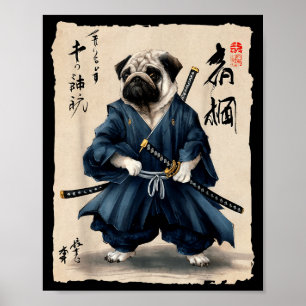 Samurai Pug Japanese Anime Dog Pug Lover Funny For Poster