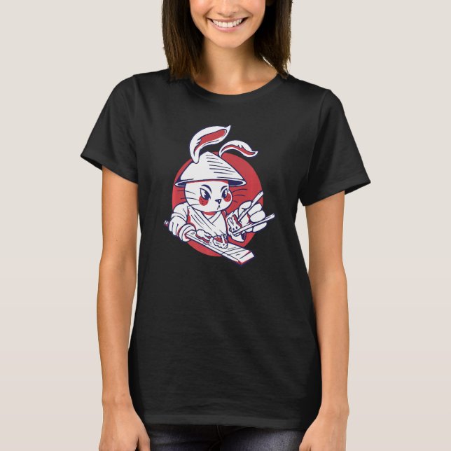 Samurai Rabbit Making Sushi Japanese T-Shirt (Front)