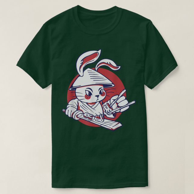 Samurai Rabbit Making Sushi  T-Shirt (Design Front)