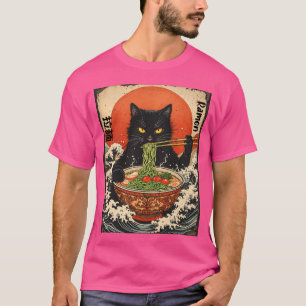 Samurai Ramen Cat Japanese Wave Art Feline Design T-Shirt