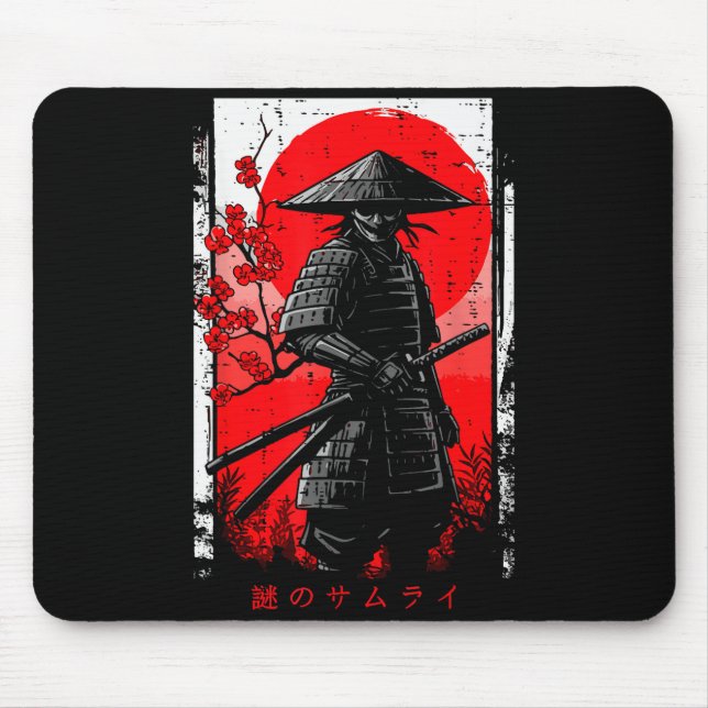 Samurai Red Sun Cherry Blossoms Japanese Art Men W Mouse Pad (Front)
