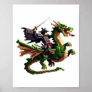 Samurai Riding Dragon Character Gaming Design Bloc Poster