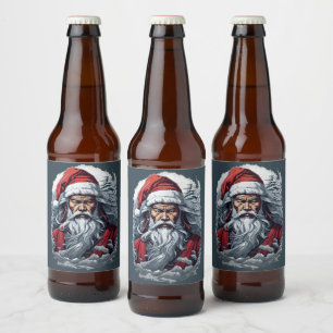 Samurai Santa Warrior Christmas Art Gift  Beer Bottle Label