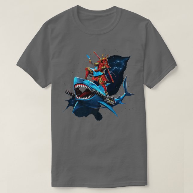 Samurai Shark Funny pun  T-Shirt (Design Front)