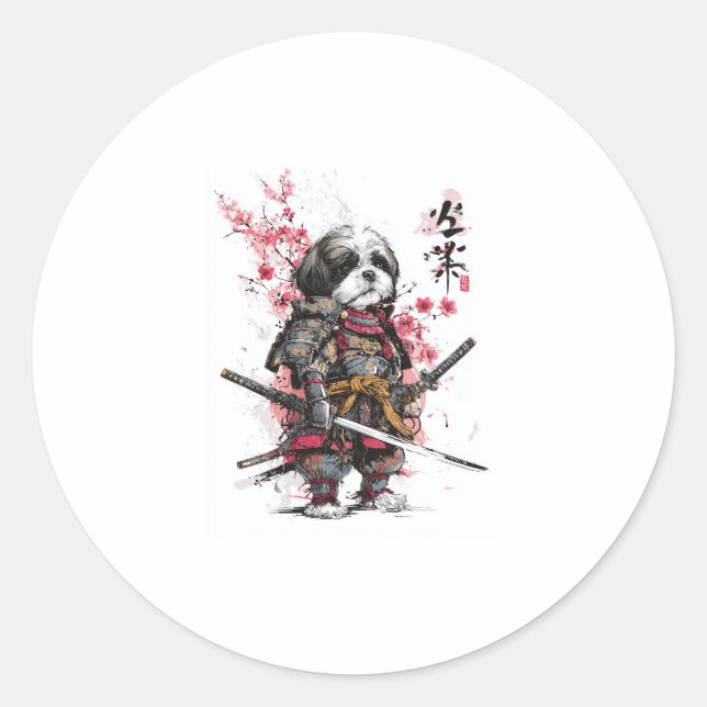 Samurai Shih Tzu � Epic Warrior Dog Classic Round Sticker (Front)