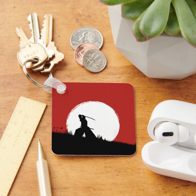 Samurai Silhouette Sun Red Keychain (Desk)
