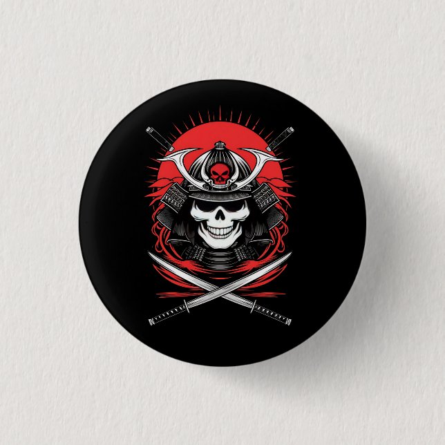 Samurai Skull Rising Sun Warrior Art 3 Cm Round Badge (Front)