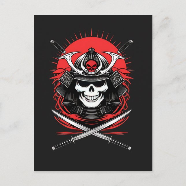 Samurai Skull Rising Sun Warrior Art Postcard (Front)