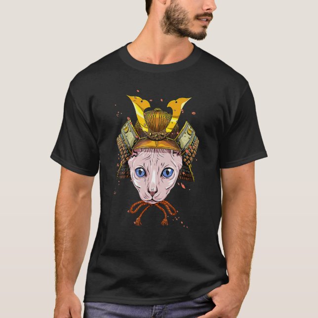 Samurai Sphynx Cat Warrior Samurai Cat T-Shirt (Front)