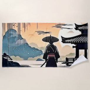 Samurai Sunset: Reflective Journey Beach Towel