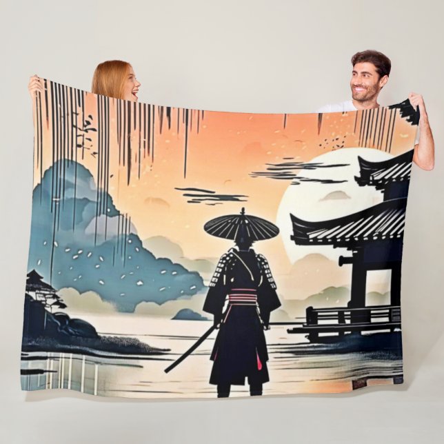 Samurai Sunset: Reflective Journey Fleece Blanket (In Situ)