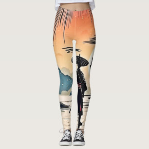 Samurai Sunset: Reflective Journey Leggings