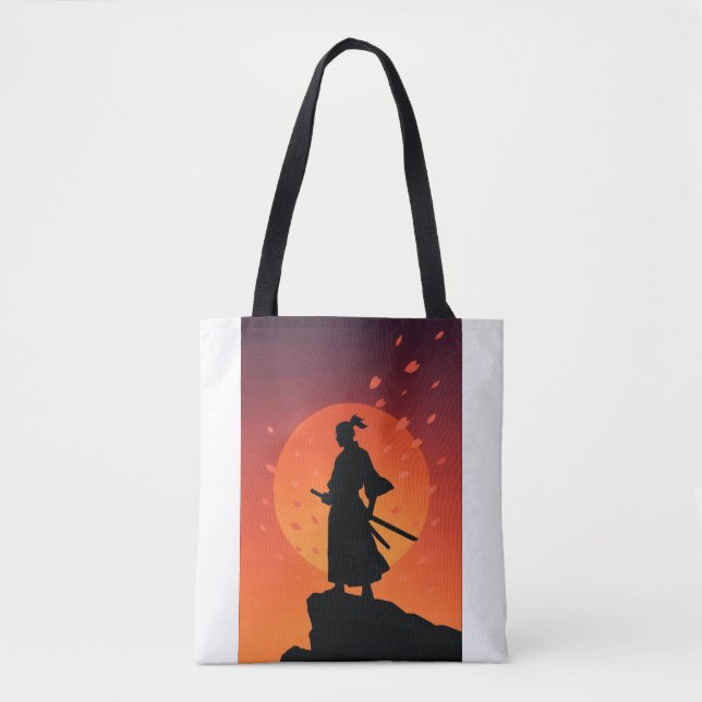 Samurai Sunset Silhouette Tote Bag – Minimalist Ja (Front)