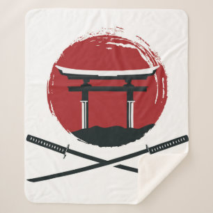Samurai sword icon with Torii gate cartoon vintage Sherpa Blanket